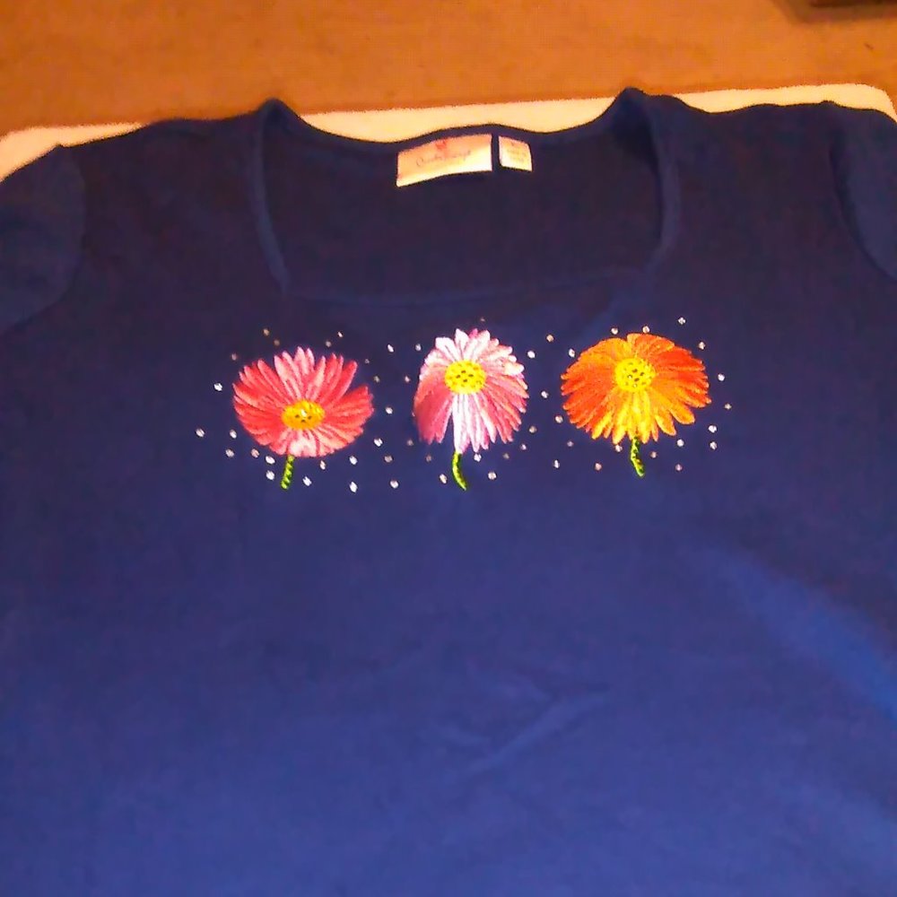 Navy Blue SS top Quacker Factory Size XL